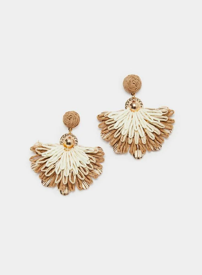 Styli  Khaki Raffia Fan Stud Earrings for Women | Best Price UAE
